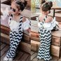 NEW Girls Short Sleeve Ruffle Shirt Chevron Black White Overalls Outfit Set