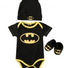 NWT Batman Baby Boys Bodysuit Hat Booties Outfit Set 0-6 6-12 12-18 18-24 M