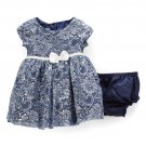 NWT Nannette Girls Blue Floral Metallic Short Sleeve A-Line Dress 3T 4T