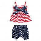 NWT Baby Girls 4th of July Patriotic Smocked Bow Ruffle Tunic Bloomers Outfit