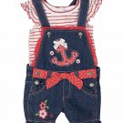 NWT Nannette Girls Anchor Nautical Shortalls Overalls Shirt Outfit Set