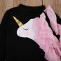 NEW Unicorn Black Long Sleeve Pink Ruffle Shirt 2T 3T 4T 5T 6 7