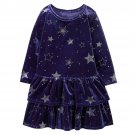 NWT Gymboree Winter Star Girls Blue Silver Long Sleeve Velour Ruffle Dress