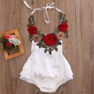 NWT Baby Girls 3D Flower White Sleeveless Ruffle Romper Sunsuit Jumpsuit