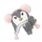 NWT The Childrens Place Girls Gray Penguin Hat Mittens Set