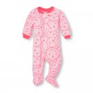NWT The Childrens Place Girls Smiley Emoji Pink Footed Fleece Sleeper Pajamas