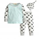 NWT Baby Boys Reindeer Blue Long Sleeve Shirt Pants & Hat Layette Outfit Set