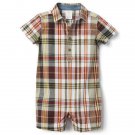 NWT Gymboree So Tropical Baby Boys Brown Plaid Button Down Romper Sunsuit