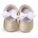 NEW Baby Girl Gold White Bow Leather Mary Jane Crib Shoes 0-6 6-12 12-18 Months