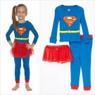 NWT DC Comics Supergirl Girls Blue Long Sleeve Tutu Pajamas Set Halloween