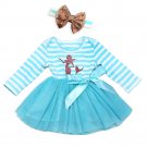 NWT Baby Girls Glitter Mermaid Blue Striped Long Sleeve Tutu Dress 12-18 18-24 M