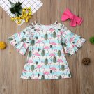 NWT Flamingo Girls Ruffle Sleeve Cold Shoulder Dress & Headband 18 M 2T 3T 4T 5T