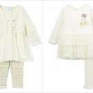 NWT Nannette Girls Ivory Ruffle Tunic Dress Crochet Vest Leggings Outfit Set