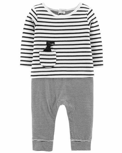 NWT Carters Baby Boys Dinosaur Long Sleeve Cotton Romper Jumpsuit