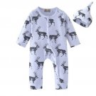 NWT Baby Boys Reindeer Long Sleeve Romper Jumpsuit & Hat Layette Outfit Set