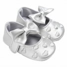 NEW Baby Girl Silver Hearts Bow Leather Mary Jane Crib Shoes Valentines Day