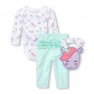 NWT The Childrens Place Unicorn Baby Girls Bodysuit Leggings Bib Outfit Set