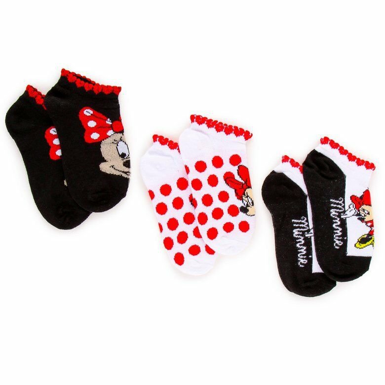 NWT Disney Minnie Mouse 3-Pack Ankle Socks Girls 4-6 Shoes Size 7-10
