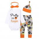 NWT Pretty Little Pumpkin Baby Girls Bodysuit Pants Headband Halloween Outfit