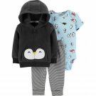 NWT Carters Baby Boys Penguin Fleece Hoodie Jacket Bodysuit Pants Outfit Set