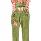 NWT Nannette Girls Floral Shirt Green Butterfly Overalls Outfit Set 5 6