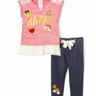 NWT Nannette Girls Happy Emoji Rainbow Pink Ruffle Tunic Jeggings Outfit Set