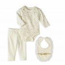 NWT Bon Bebe Baby Girl Gold Heart White Bodysuit Pants Bib Valentines Outfit Set
