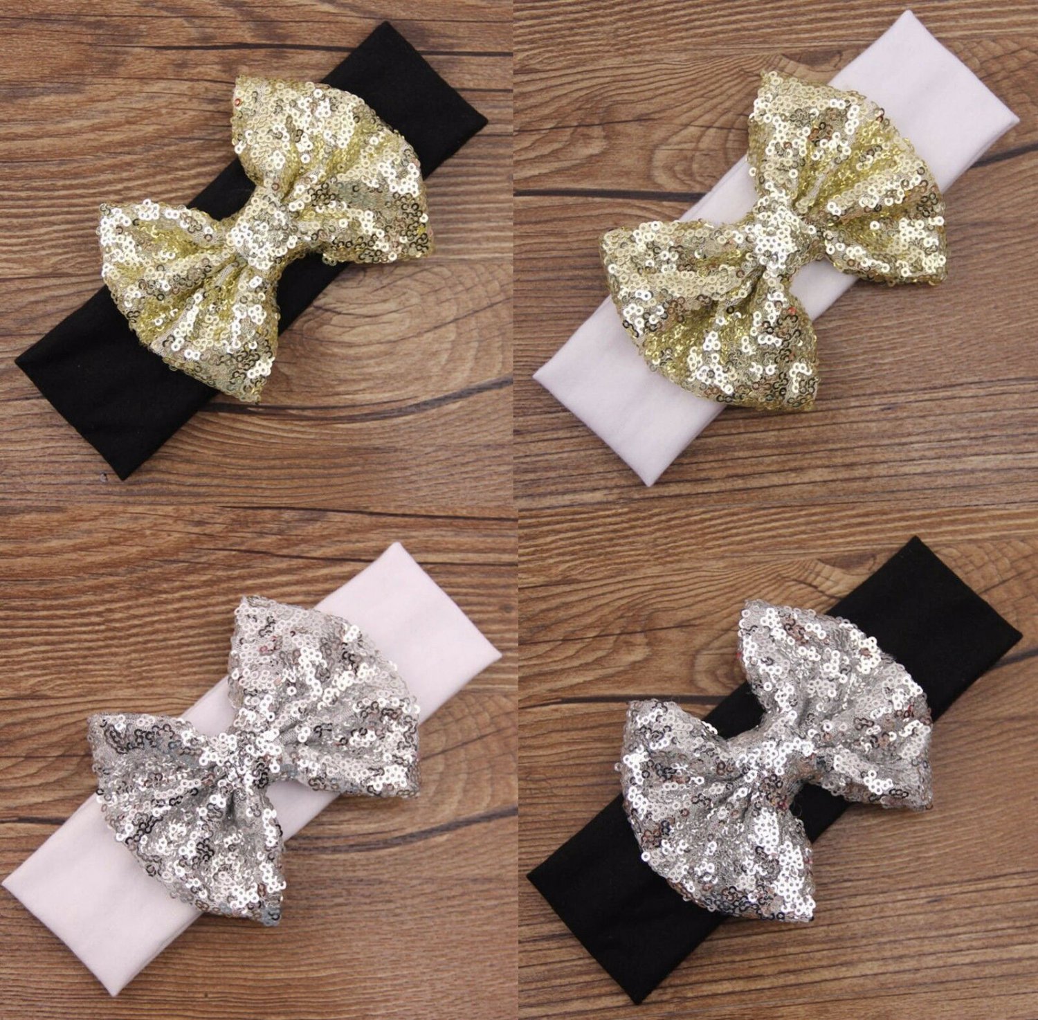 NEW Girls Gold Silver Sequin Bow Headband Hairband Christmas Holiday
