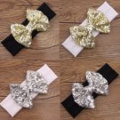 NEW Girls Gold Silver Sequin Bow Headband Hairband Christmas Holiday