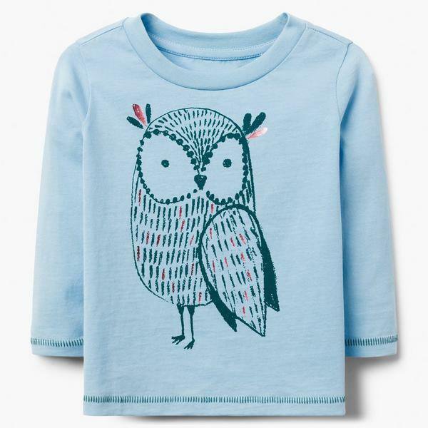 NWT Gymboree Creative Types Owl Girls Blue Long Sleeve Shirt 2T 3T