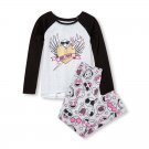 NWT The Childrens Place Emoji 'Girl Power' Girls Gray Long Sleeve Pajamas Set