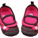 NEW Baby Girl Brown Pink Ruffle Flower Mary Jane Crib Shoes 0-6 6-12 12-18 M