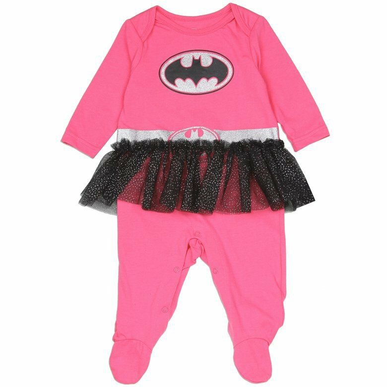 NWT DC Comics Batman Batgirl Pink Footed Tutu Sleeper Romper Pajamas 0-3 3-6 6-9
