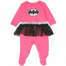 NWT DC Comics Batman Batgirl Pink Footed Tutu Sleeper Romper Pajamas 0-3 3-6 6-9