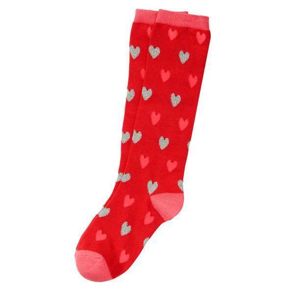 NWT Gymboree Ice Dancer Red Sparkle Silver Heart Girls Knee High Socks Valentine