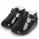 NEW Baby Girl Black Faux Leather Mary Jane Crib Shoes 0-6 6-12 12-18 M