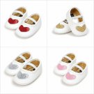NWT Baby Girls White Sequin Heart Mary Jane Ballet Crib Shoes Valentines Day