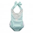 NEW Baby Girl Turquoise White Lace Ruffle Romper Bodysuit Jumpsuit 9 12 18 M