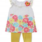 NWT Nannette Baby Girls Floral White Lace Tunic Yellow Leggings Outfit Set