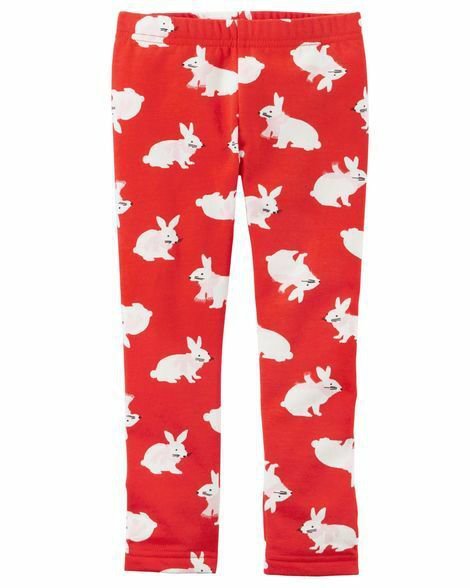 NWT Carter's Bunny Rabbit Red Cozy Fleece Girls Leggings Easter