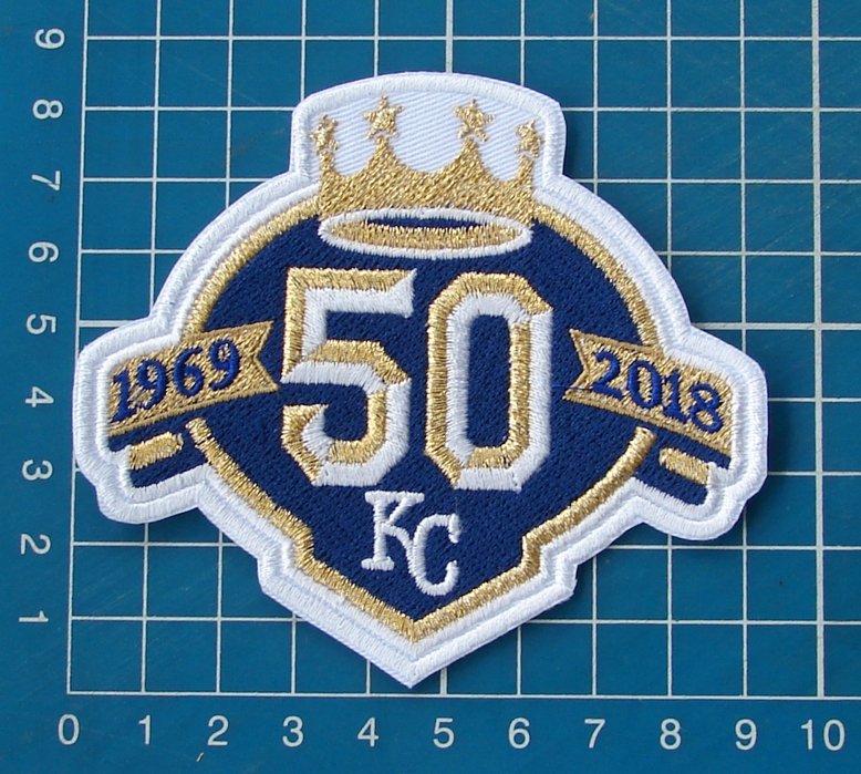KANSAS CITY ROYALS 50th ANNIVERSARY MLB WORLD SERIES 4" JERSEY PATCH EMBROIDERY