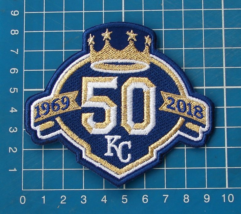KANSAS CITY ROYALS 50th ANNIVERSARY MLB WORLD SERIES 4" JERSEY PATCH EMBROIDERY