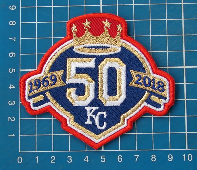 KANSAS CITY ROYALS 50th ANNIVERSARY MLB WORLD SERIES 4" JERSEY PATCH EMBROIDERY