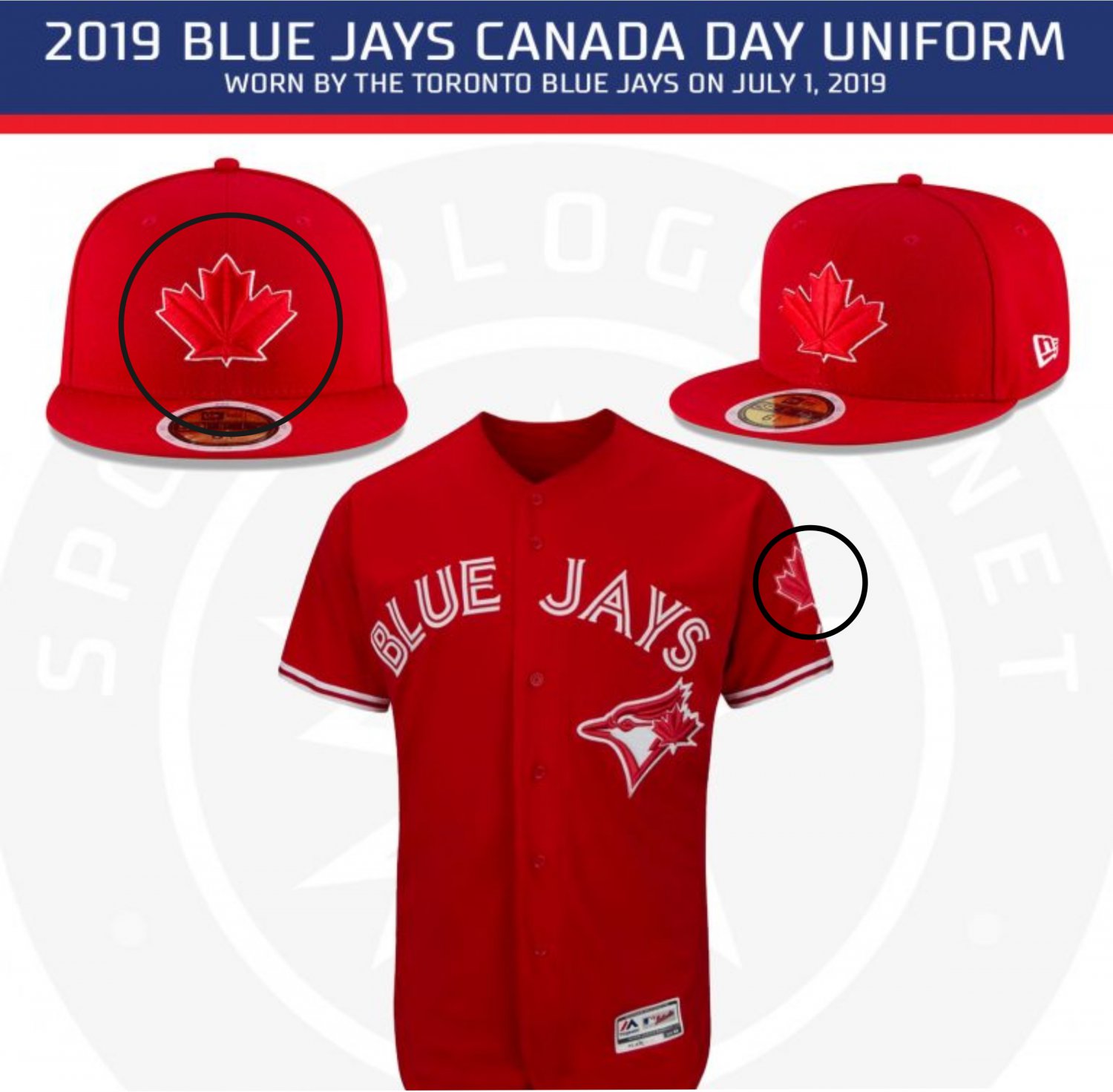 2019 MLB Toronto Blue Jays Maple Leaf Sleeves Caps Jersey 3" Patch Embroidered