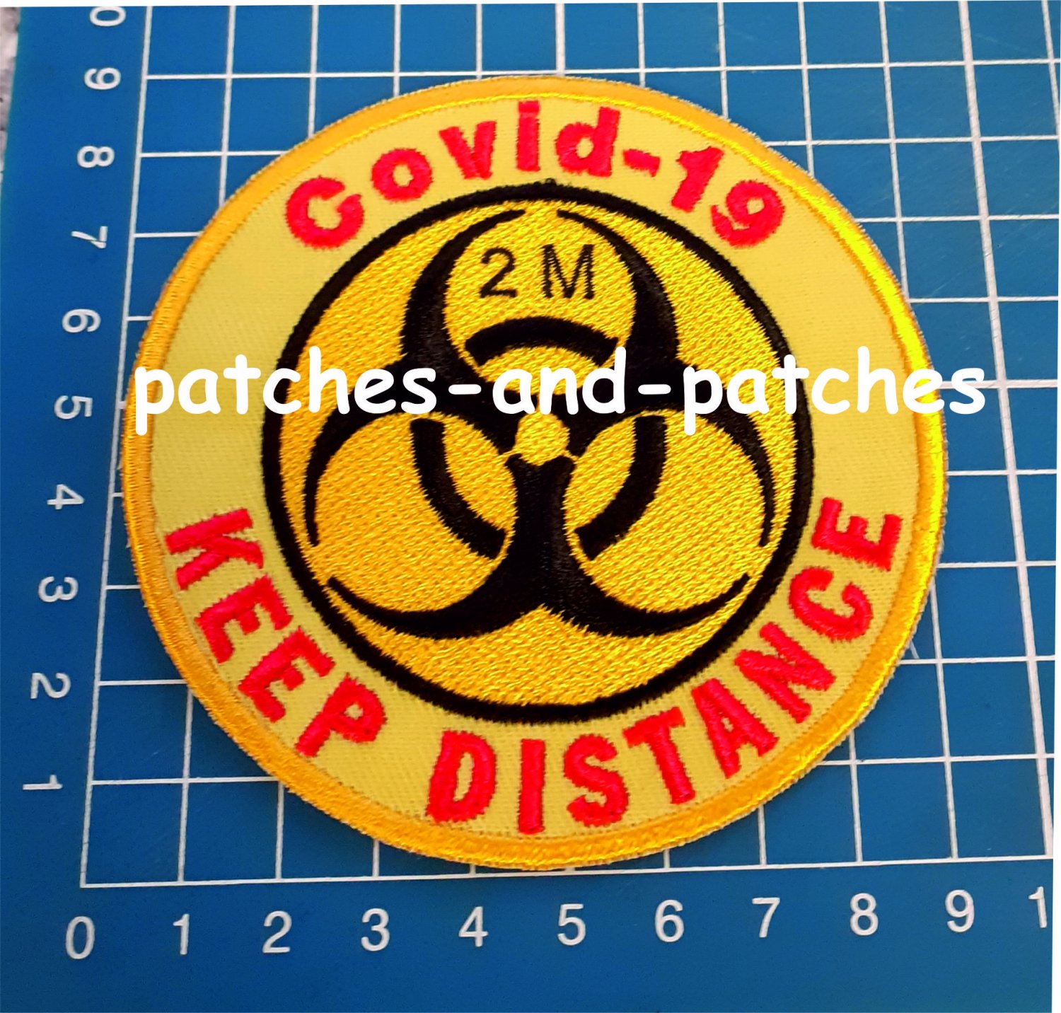 Stop Covid Quarantine Signs 2m Keep Distance Patch sew on embroidery 19 Corona
