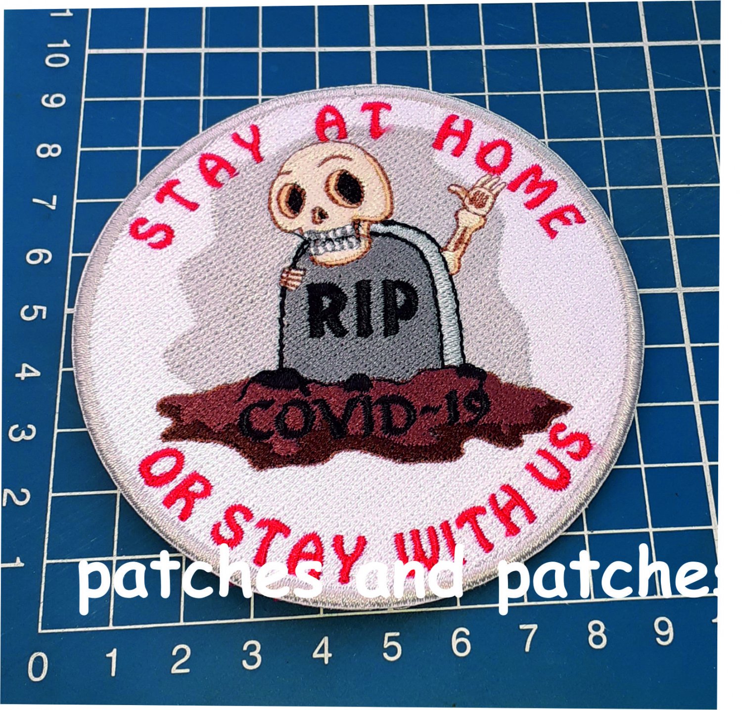 Covid STAY AT HOME OR STAY US WITH FIGHT AGAINST 19 CORONA KEEP DISTANCE Patch