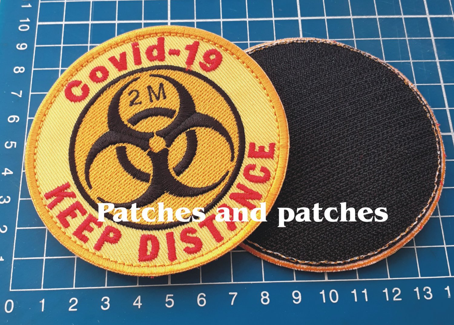 Stop Covid Quarantine Signs 2m Keep Distance Patch sew on embroidery 19 Corona