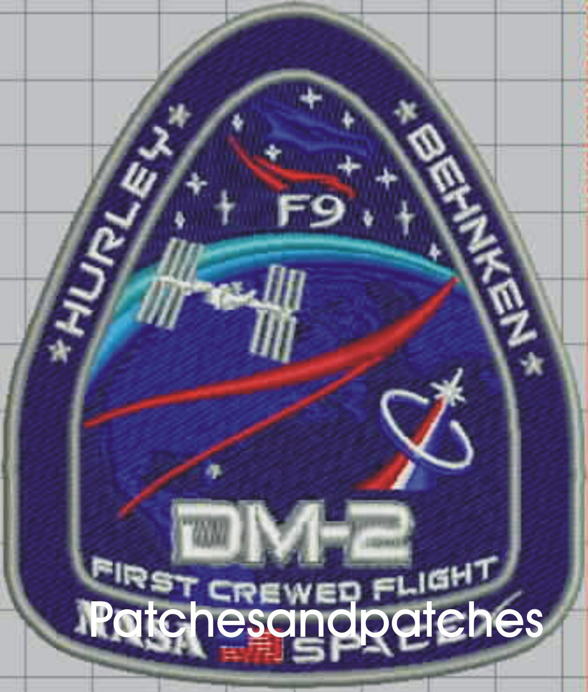 F9 ISS NASA SPACE Mission PATCH Behnken Hurley SPACEX DM-2 FIRST CREWED FLIGHT