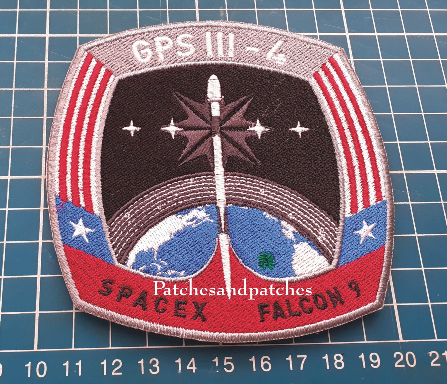GPS SpaceX Mission GPSIII-SV04 SpaceX Falcon 9 logo Crewed Flight sew on patch