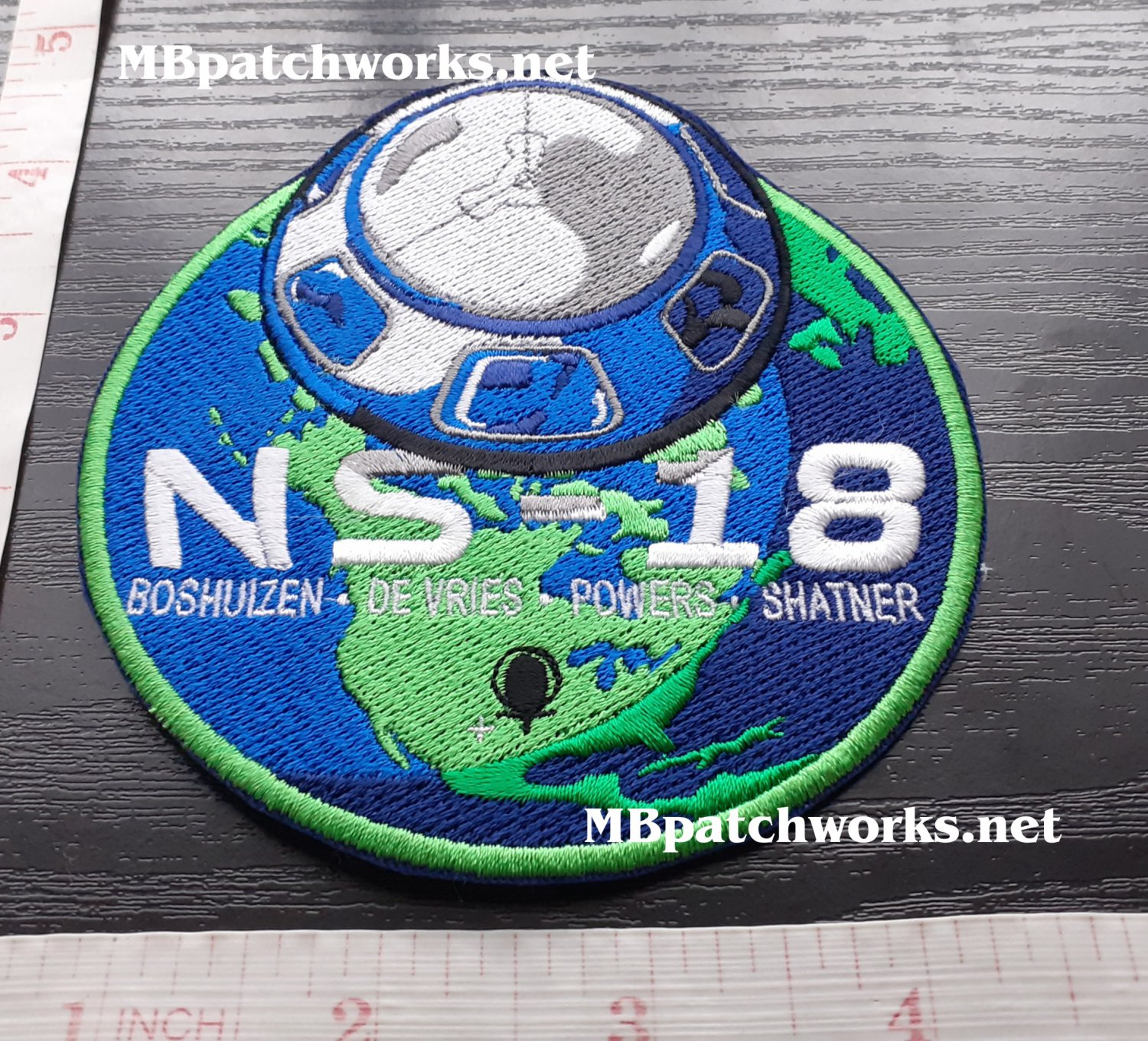 Blue Origin NS-18 Boshulsen De Vries Powers Shatner Logo Patch New Shepard Mission Jeff Bezos